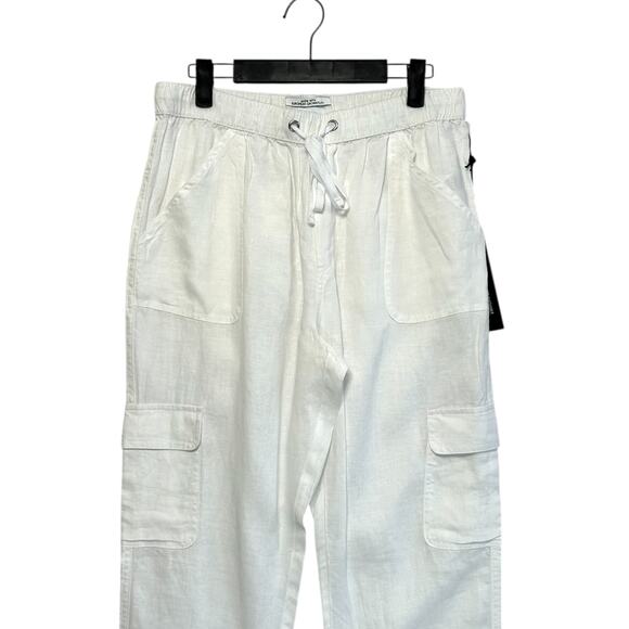 Nicole Miller Linen Cargo Jogger Pants NWT Women's Sz M White Gorpcore Utility - Picture 5 of 7